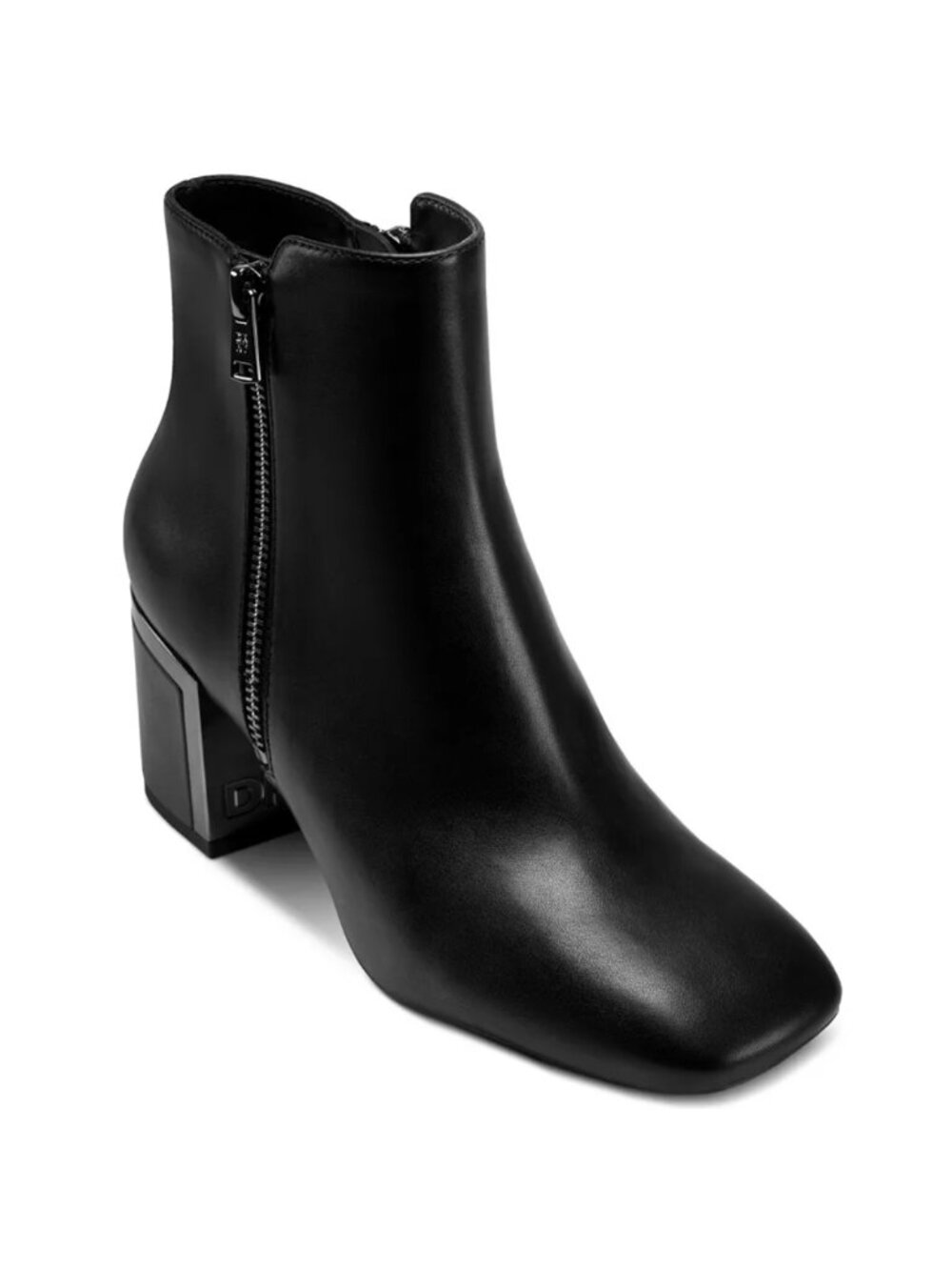 DKNY Kylah Classic Block Heel Ankle Boots Black Leather Women's - Size 5
